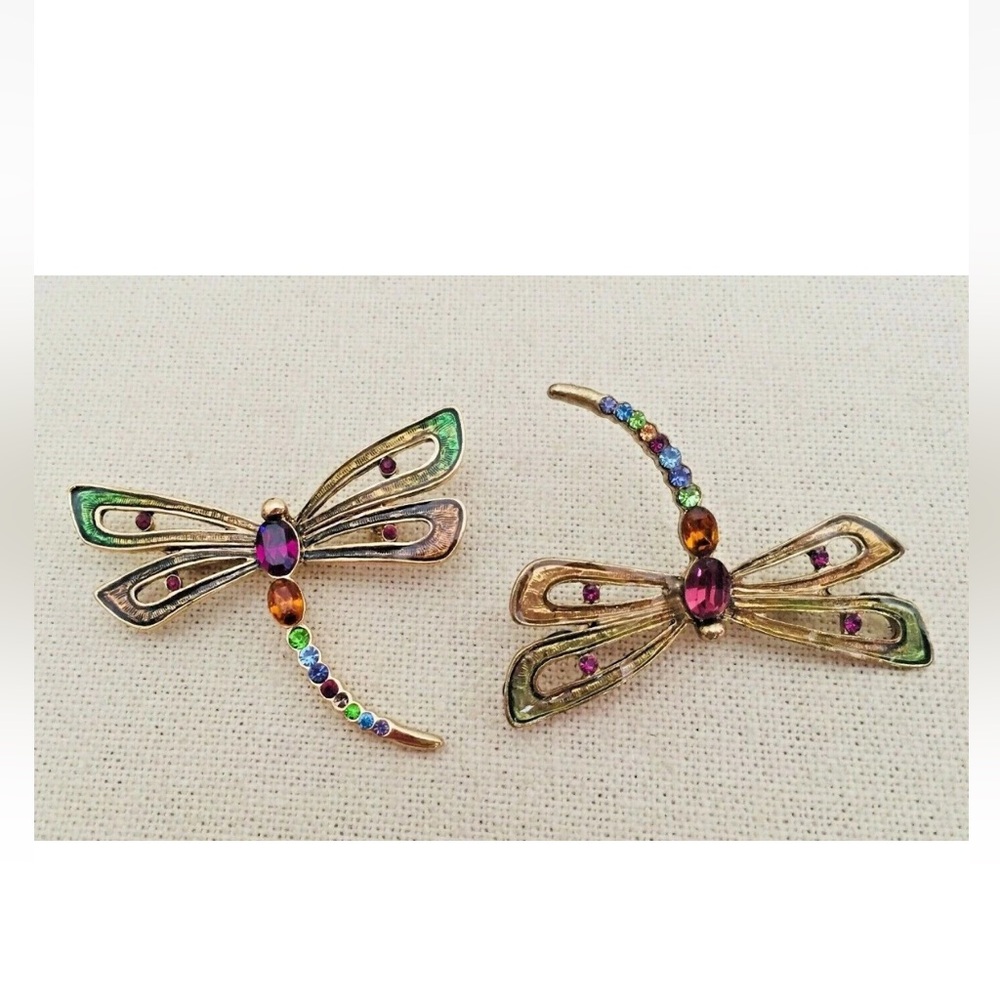LOT OF 2 Vintage MONET Dragonfly
Pins Brooch Citrine Amber
Rhinestones Enamel